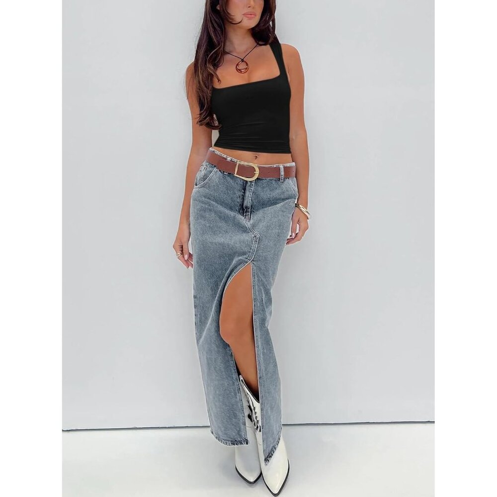 Butsmooth Women's Square Neck Going Out Crop Tops Double Lined Cute Basic Tank T - Picture 5 of 6